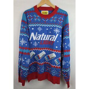 Tipsy Elves Natural Light Ugly Christmas Sweater Medium Blue Natty Light Beer